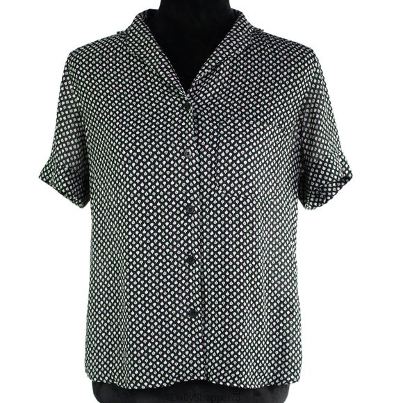 Uniqlo Women's Black White Green Polka Dot Button Up High Low Blouse  - Small - Picture 1 of 9